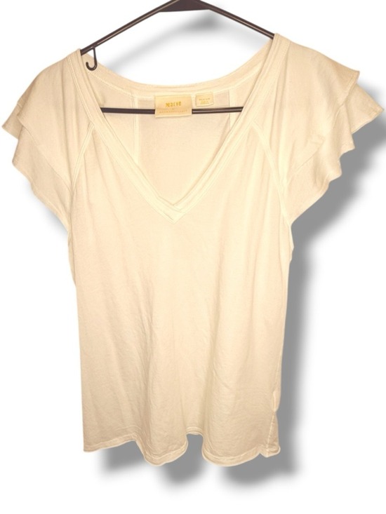 Anthropologie Tops - Maeve by Anthropologie White Flutter Sleeve V-Neck Top medium ruffles